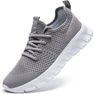 EkRBXA Men Gray Gym Shoes Non Slip Walking Athletic Slip on Breathable Sneakers